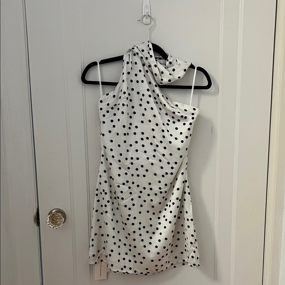 Commense White Polka Dot Mini Dress with Black Spots